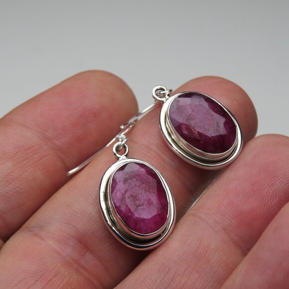 *925 Sterling Silver Genuine Ruby Earring Studs - Picture 2 of 5